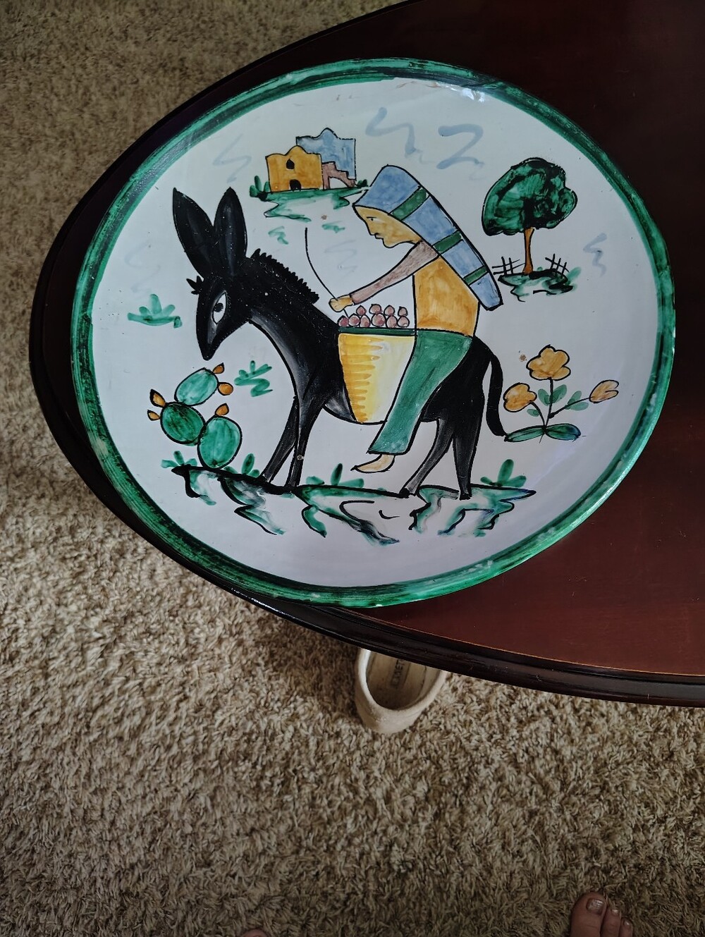 Hand Painted Majolica Basin Bowl  14 1/2 By 14 1/2